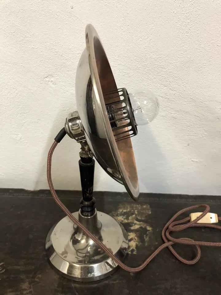 Antica Lampada Da Tavolo Stufa Radiante Vintage Epoca Metallo Rame Con Cavo