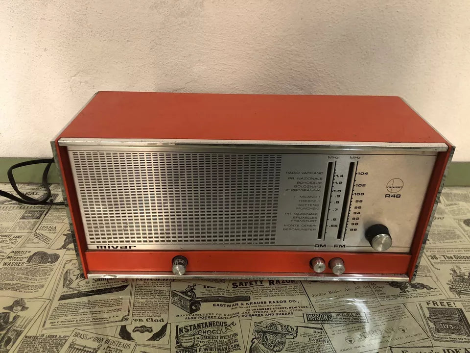 Antica Radio Mivar Milano R48 Vintage Epoca Anni 70 OM FM Arancione