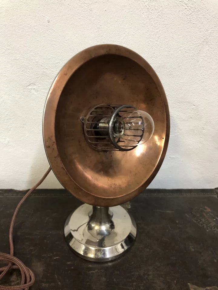 Antica Lampada Da Tavolo Stufa Radiante Vintage Epoca Metallo Rame Con Cavo