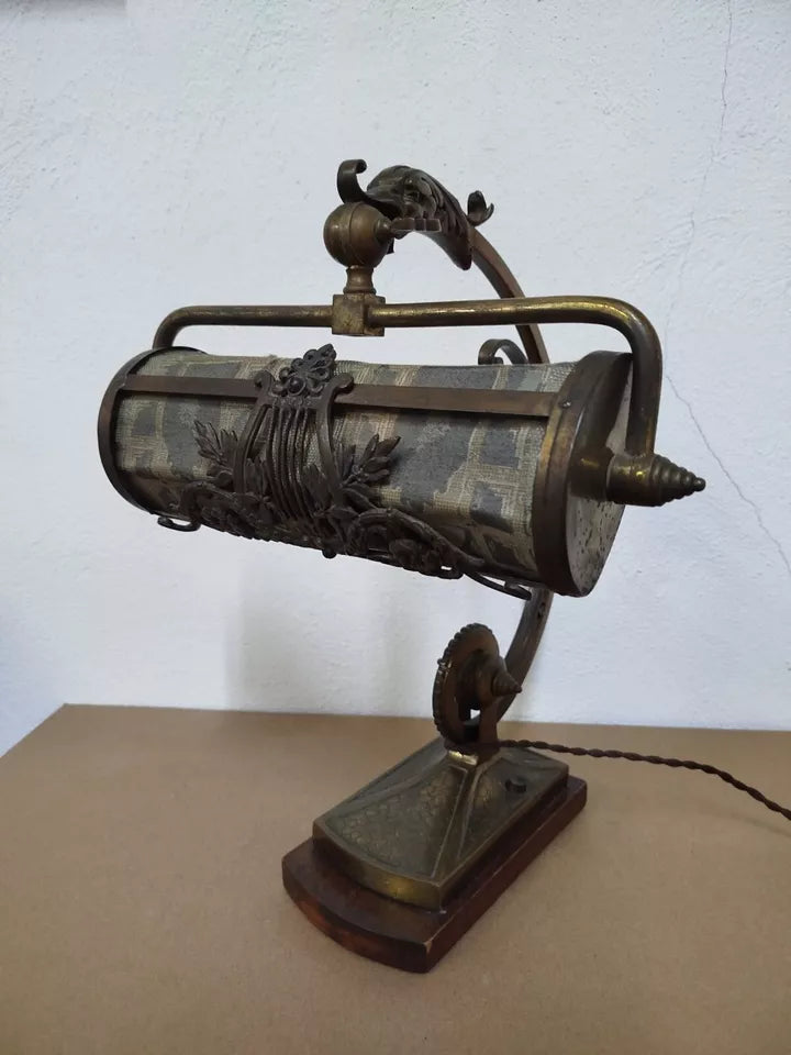 Antica Lampada Da Pianoforte Per Tavolo Vintage Epoca Inizi 900 In Ottone Rara