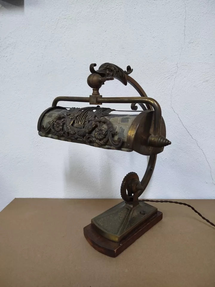 Antica Lampada Da Pianoforte Per Tavolo Vintage Epoca Inizi 900 In Ottone Rara