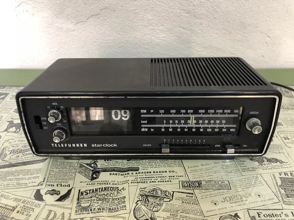 Radio Sveglia Flip Clock Telefunken Star Clock Vintage Epoca Orologio A Cartellini