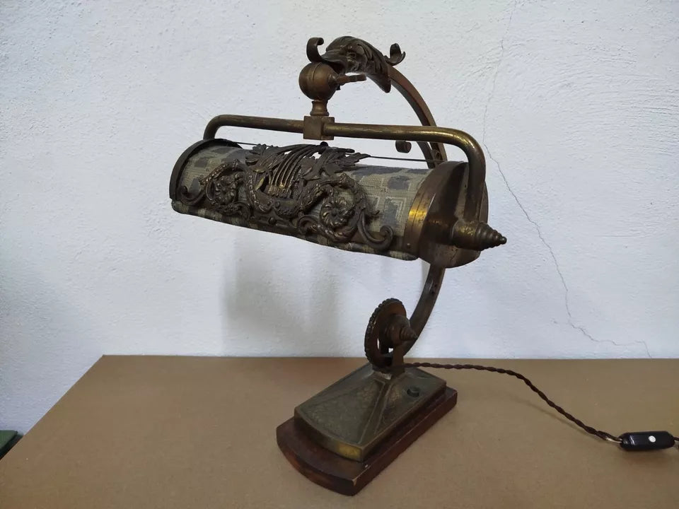 Antica Lampada Da Pianoforte Per Tavolo Vintage Epoca Inizi 900 In Ottone Rara