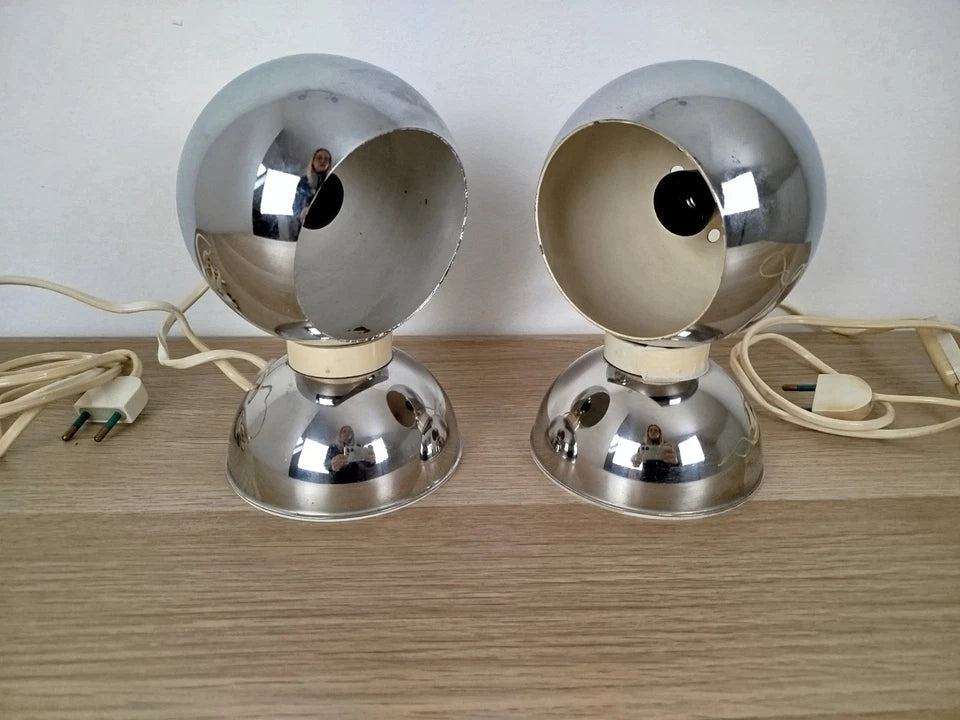 Coppia Di Lampade Abat-Jour Goffredo Reggiani Vintage Space Age Cromate Epoca 60