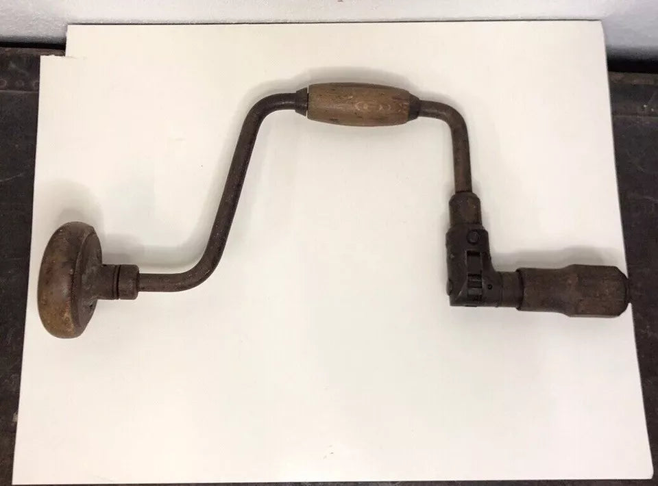 Trapano Manuale Tipo Girabacchino Manovella Legno E Ferro Antico Epoca Antico