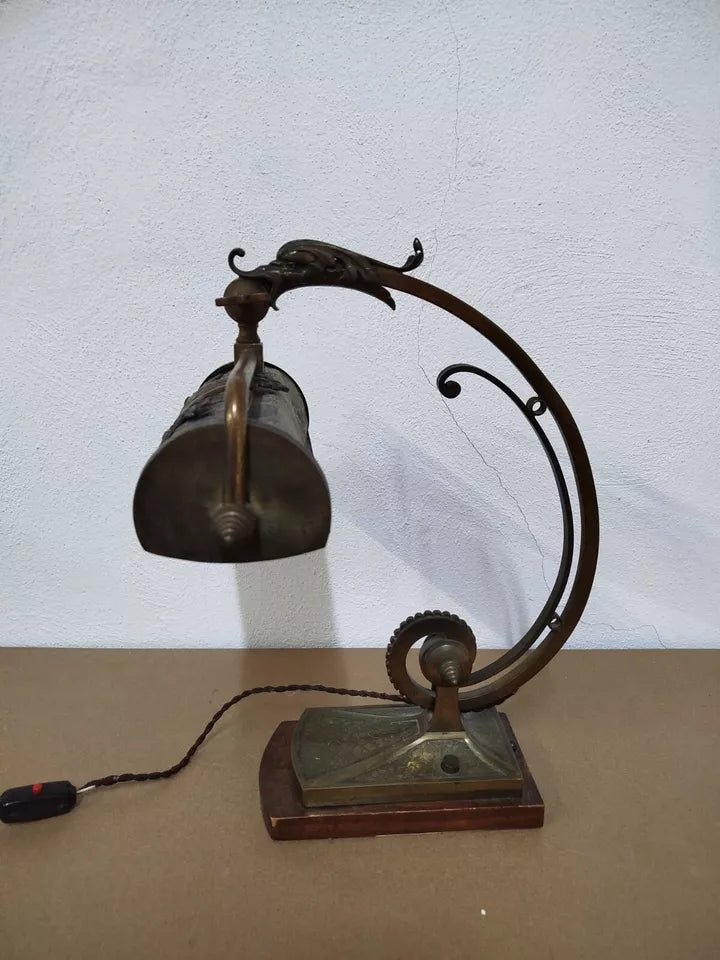 Antica Lampada Da Pianoforte Per Tavolo Vintage Epoca Inizi 900 In Ottone Rara