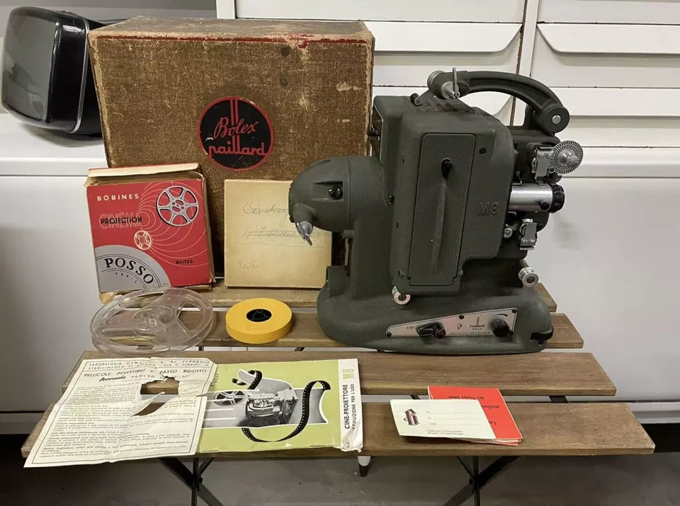 Antico Proiettore Bolex Paillard M8 Vintage Epoca Con Custodia Bobine Istruzioni