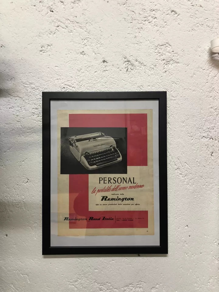 Quadro Pubblicità Remington Macchina Per Scrivere Da Rivista Epoca Anno 1954