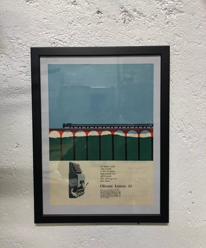 Quadro Pubblicità Originale Olivetti Lettera 32 Da Rivista Tempo 1964 Epoca