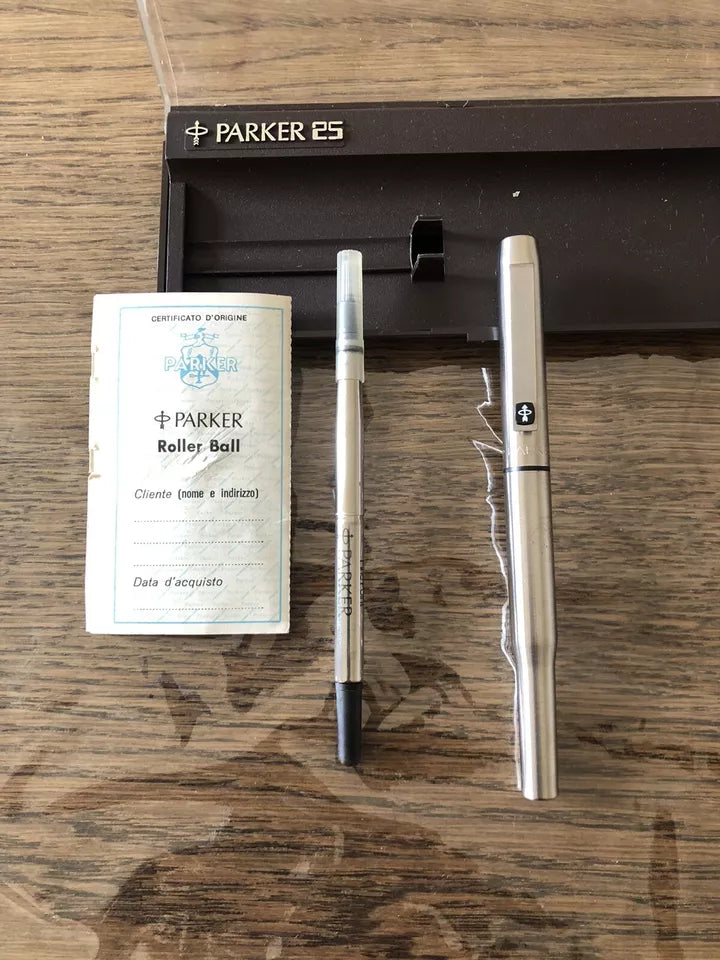 Penna Parker 25 Roller Ball Vintage Custodia Refil E Certificato Di Origine