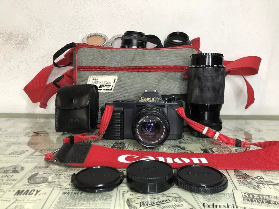 Fotocamera Analogica Canon T50 35mm Relflex Con Obiettivi Borsa Filtri Tracolla