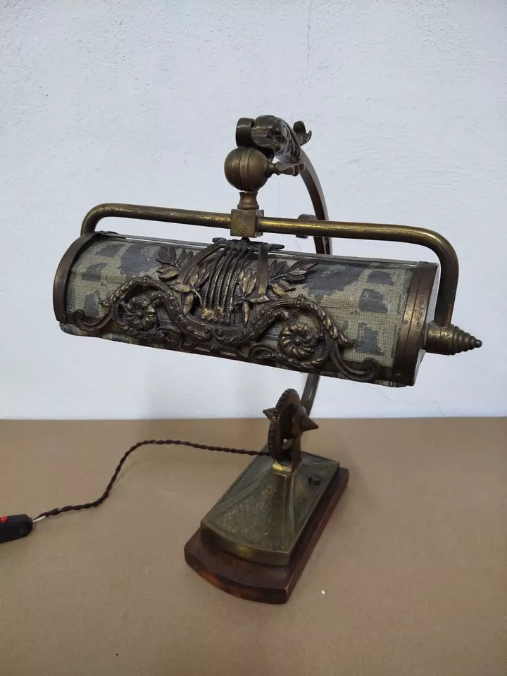 Antica Lampada Da Pianoforte Per Tavolo Vintage Epoca Inizi 900 In Ottone Rara
