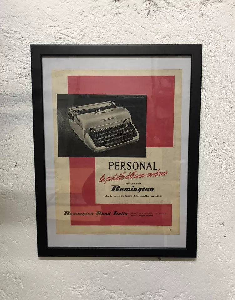 Quadro Pubblicità Remington Macchina Per Scrivere Da Rivista Epoca Anno 1954