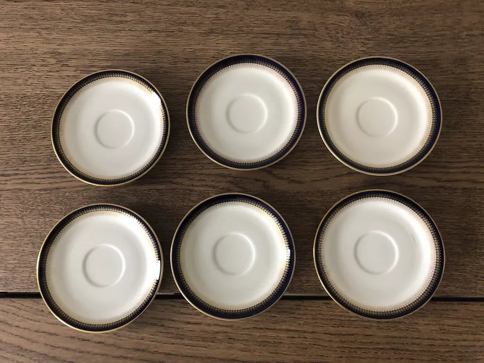 Servizio Da The Mitterteich Bavaria Vintage Oro e Blu Tazze Piattini Zuccheriera