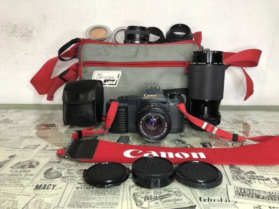 Fotocamera Analogica Canon T50 35mm Relflex Con Obiettivi Borsa Filtri Tracolla