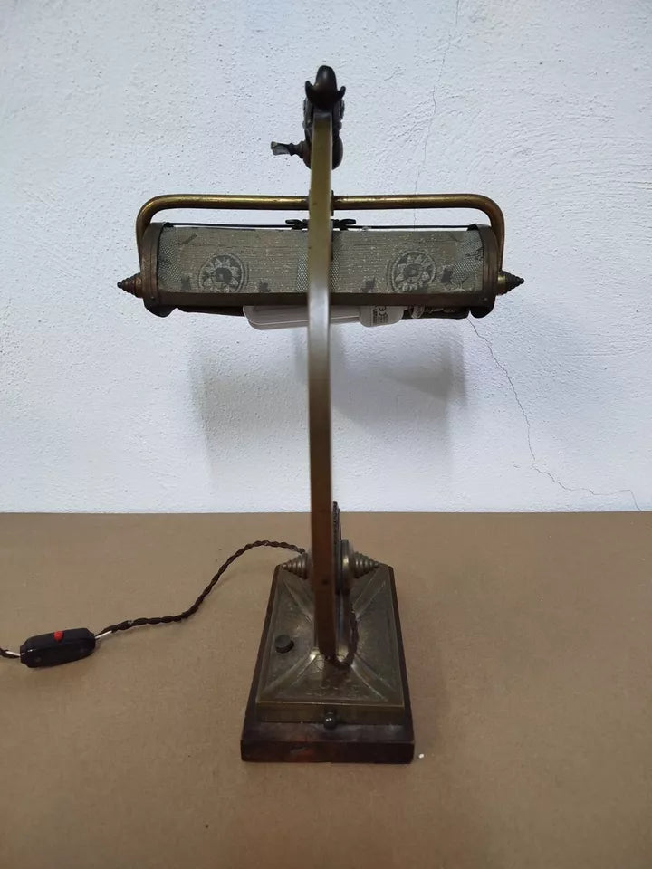 Antica Lampada Da Pianoforte Per Tavolo Vintage Epoca Inizi 900 In Ottone Rara
