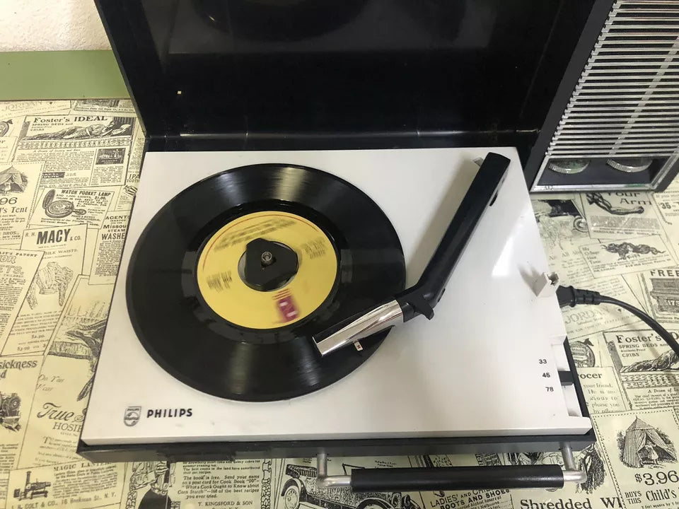 Giradischi Portatile Fonovaligia Philips 22GF 110/02X Vintage Epoca Anni 70 Nero