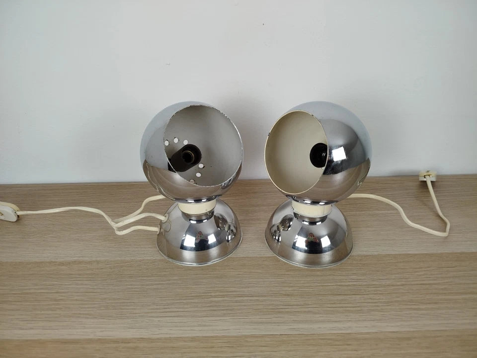 Coppia Di Lampade Abat-Jour Goffredo Reggiani Vintage Space Age Cromate Epoca 60