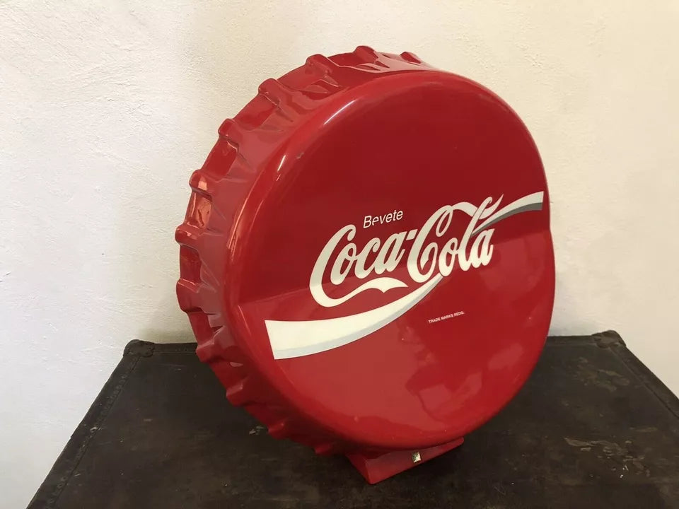 Insegna Coca Cola A Tappo Originale Rosso Con Base Appoggio Vintage Italiana