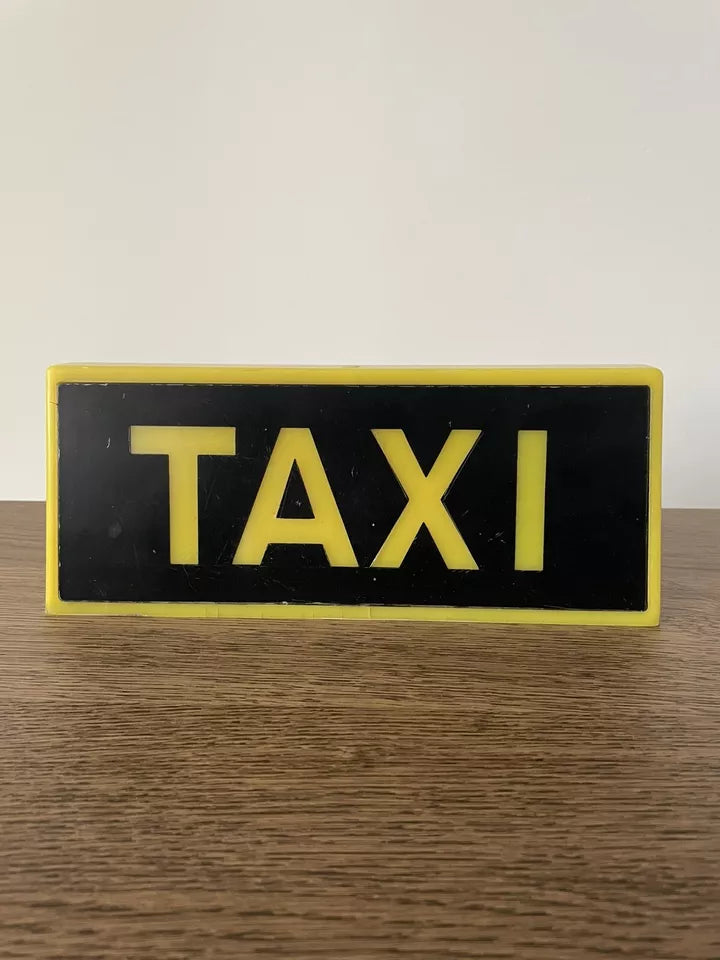 Insegna Taxi Vintage Epoca Anni 70 Giallo Nero Originale Italia Bifacciale