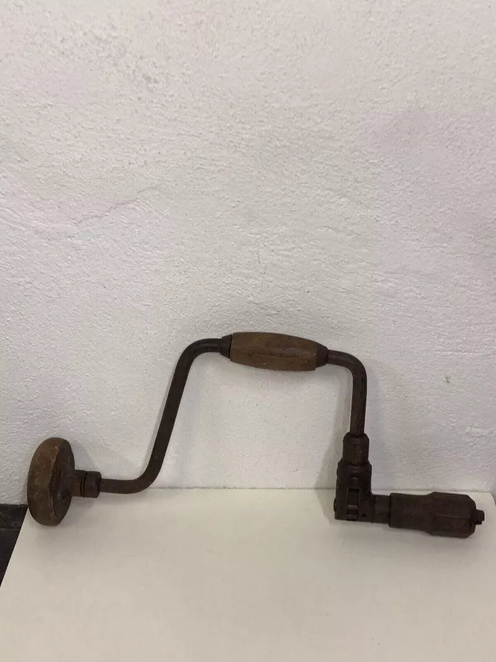 Trapano Manuale Tipo Girabacchino Manovella Legno E Ferro Antico Epoca Antico