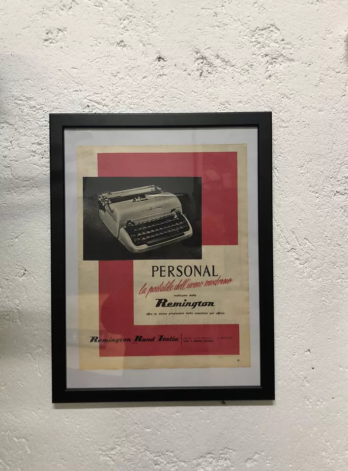 Quadro Pubblicità Remington Macchina Per Scrivere Da Rivista Epoca Anno 1954
