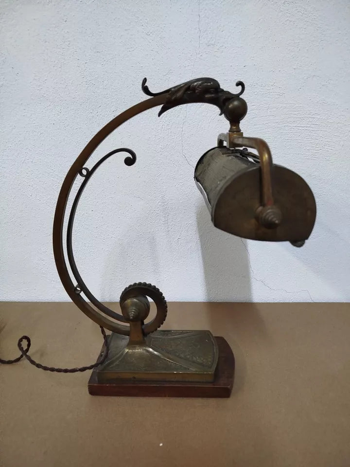 Antica Lampada Da Pianoforte Per Tavolo Vintage Epoca Inizi 900 In Ottone Rara