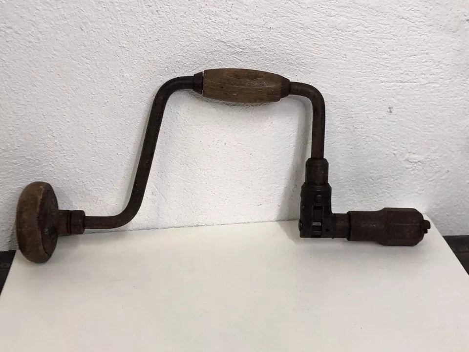 Trapano Manuale Tipo Girabacchino Manovella Legno E Ferro Antico Epoca Antico