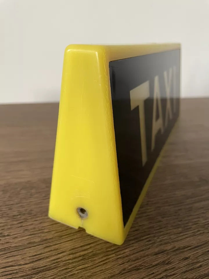 Insegna Taxi Vintage Epoca Anni 70 Giallo Nero Originale Italia Bifacciale