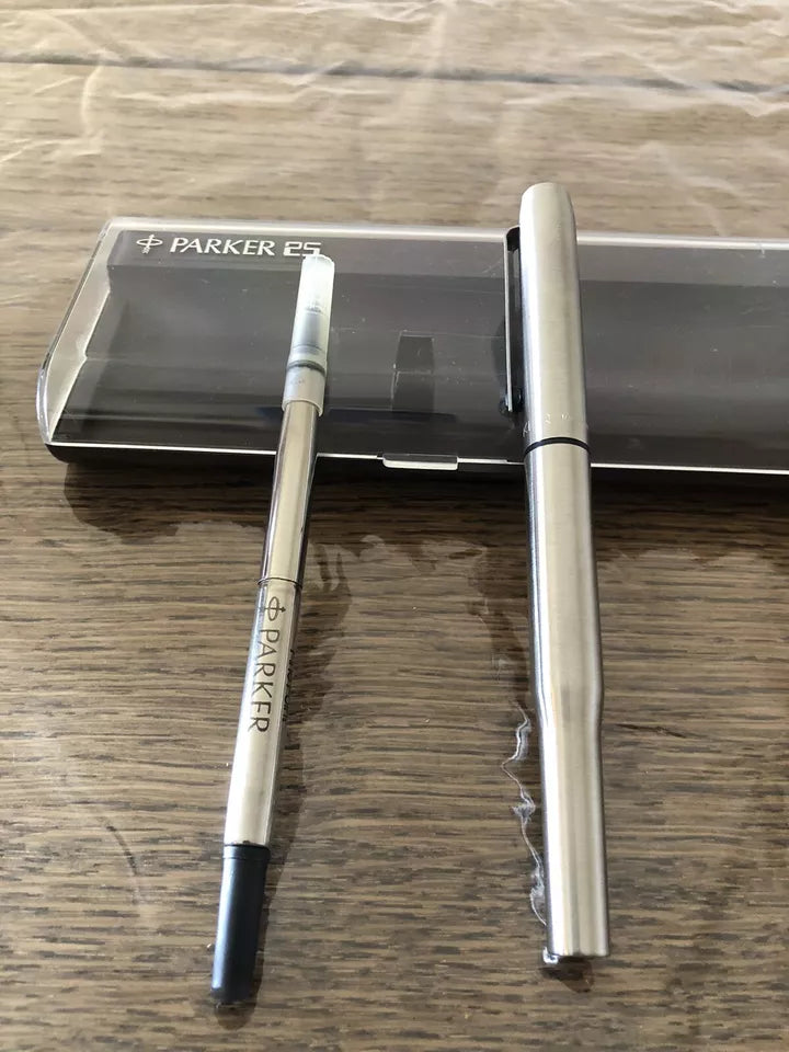 Penna Parker 25 Roller Ball Vintage Custodia Refil E Certificato Di Origine