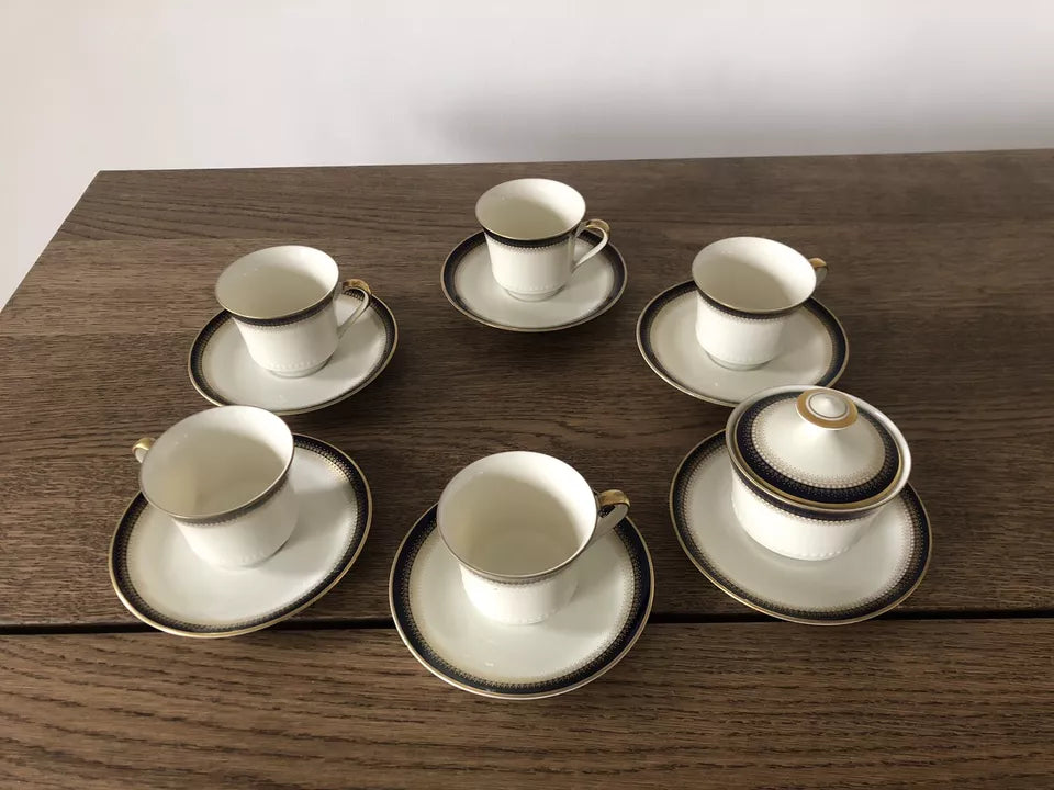 Servizio Da The Mitterteich Bavaria Vintage Oro e Blu Tazze Piattini Zuccheriera