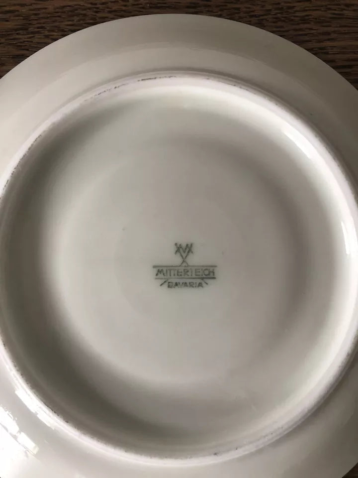 Servizio Da The Mitterteich Bavaria Vintage Oro e Blu Tazze Piattini Zuccheriera