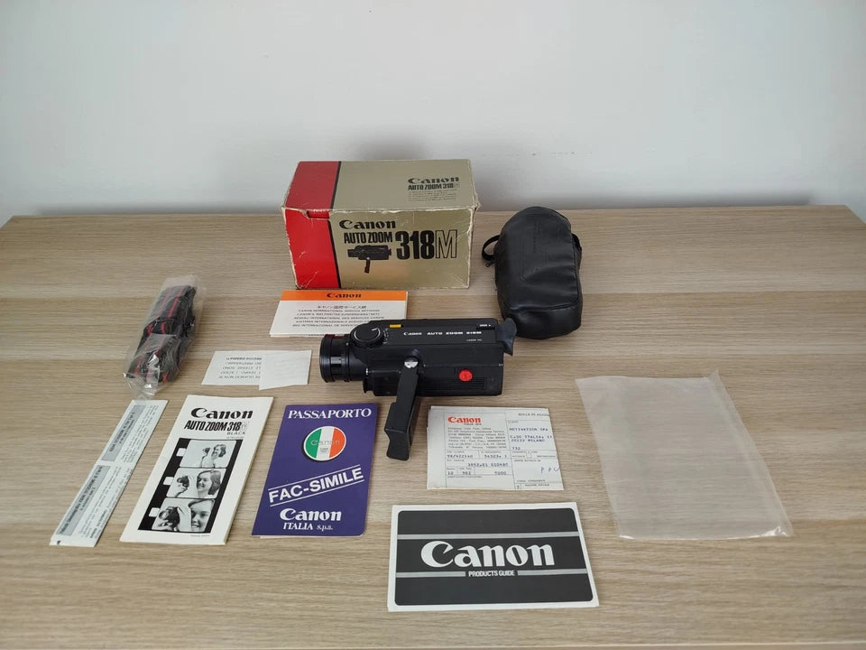 Cinepresa Super 8 Canon Auto Zoom 318M Scatola Istruzioni Custodia Vintage