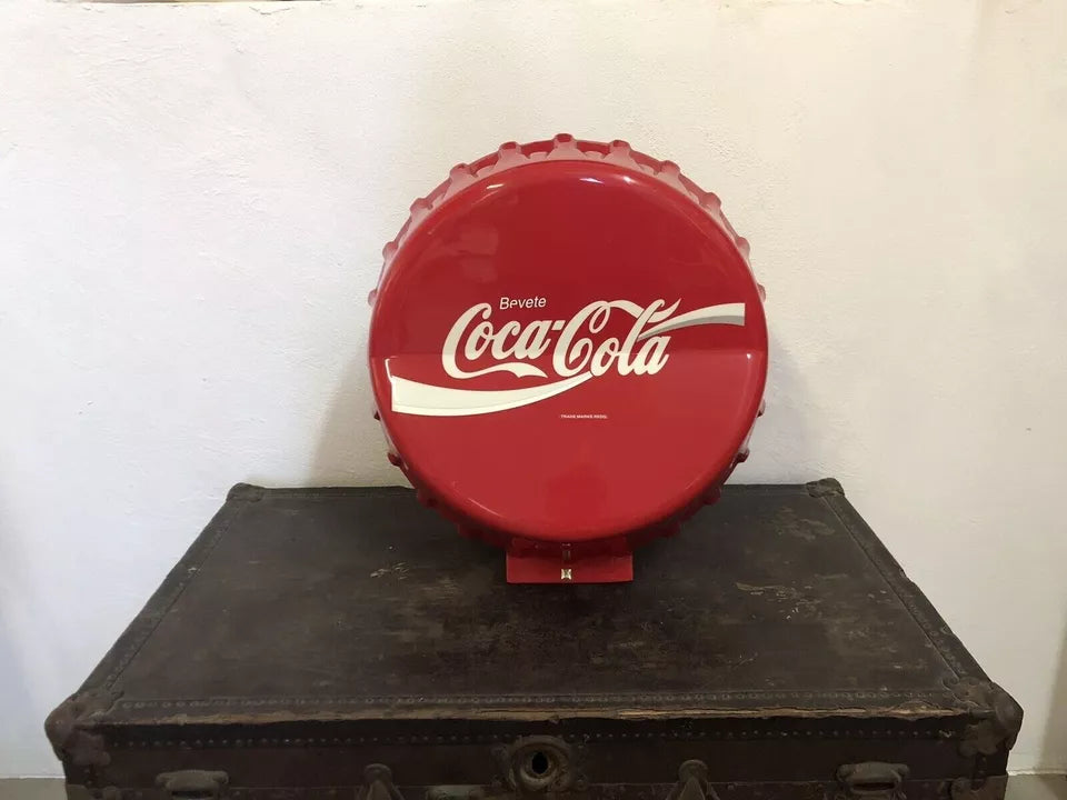 Insegna Coca Cola A Tappo Originale Rosso Con Base Appoggio Vintage Italiana