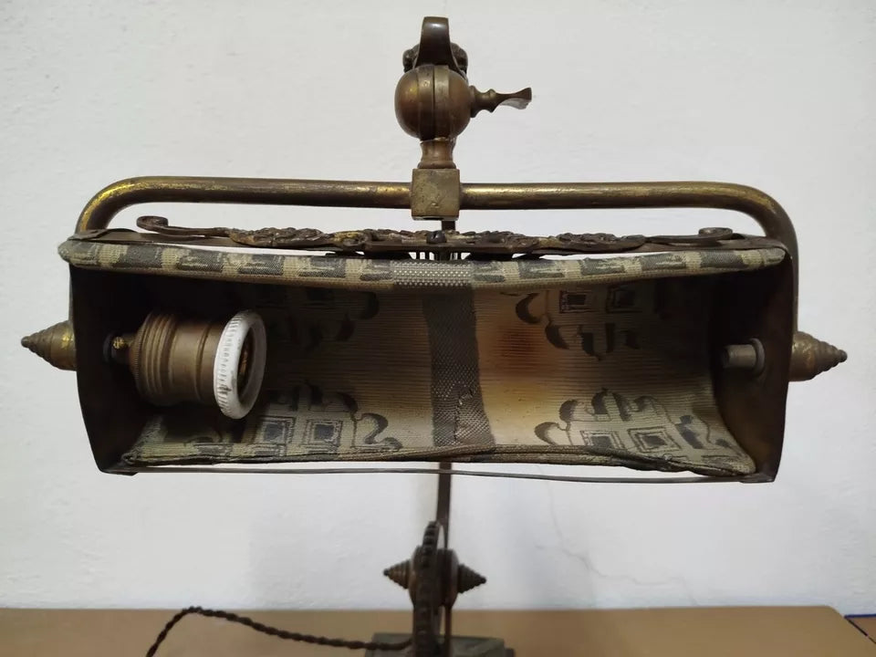 Antica Lampada Da Pianoforte Per Tavolo Vintage Epoca Inizi 900 In Ottone Rara