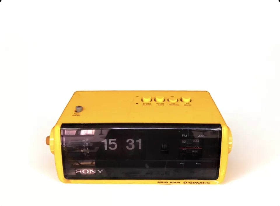 Radio Sveglia Orologio Sony Solid State Digimatic 8FC-100E Vintage Giallo