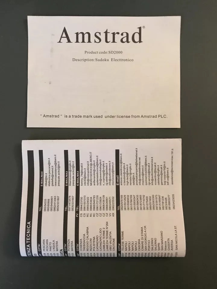 Sudoku Elettronico Amstrad SD2000 Confezione E Libretto Gioco Portatile Funziona
