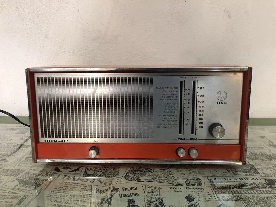 Antica Radio Mivar Milano R48 Vintage Epoca Anni 70 OM FM Arancione