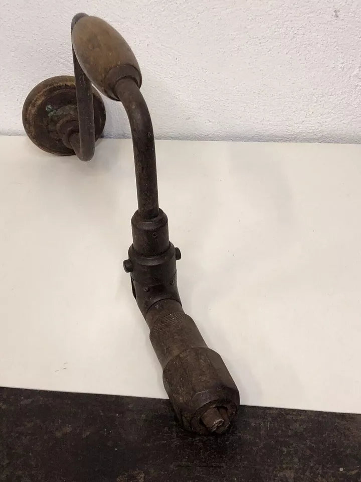 Trapano Manuale Tipo Girabacchino Manovella Legno E Ferro Antico Epoca Antico