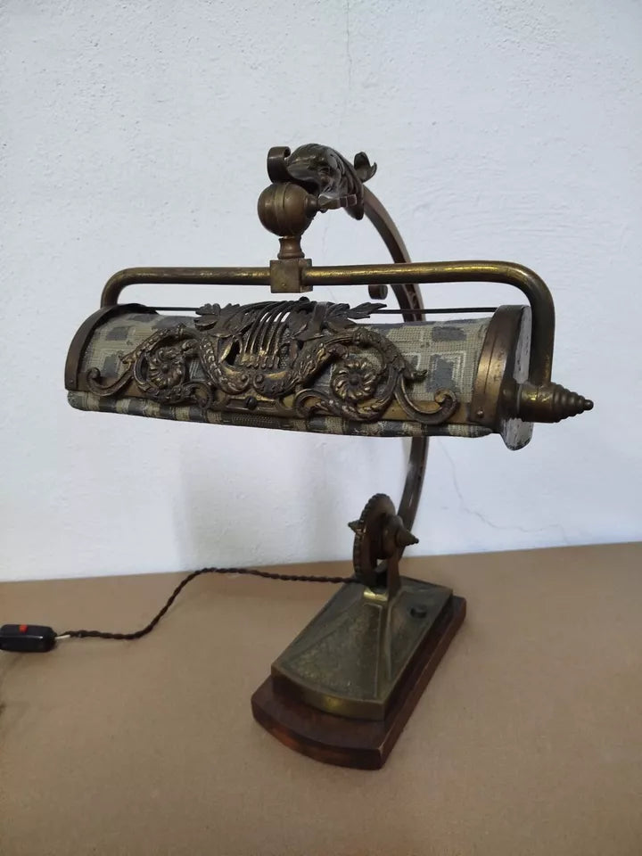Antica Lampada Da Pianoforte Per Tavolo Vintage Epoca Inizi 900 In Ottone Rara