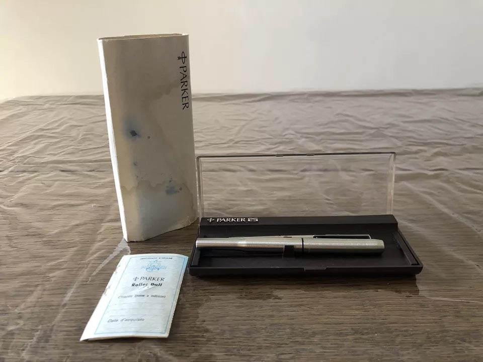Penna Parker 25 Roller Ball Vintage Custodia Refil E Certificato Di Origine
