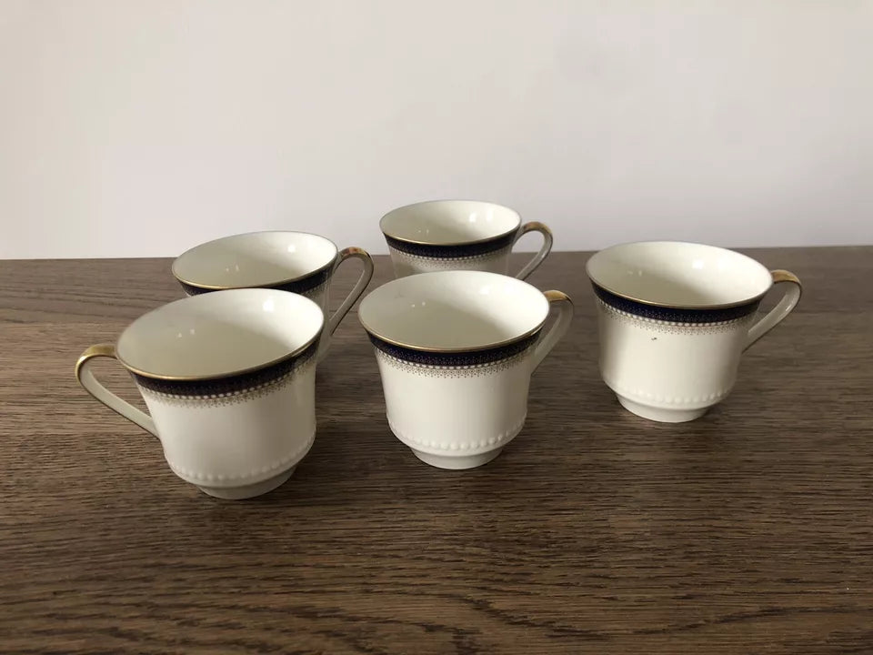 Servizio Da The Mitterteich Bavaria Vintage Oro e Blu Tazze Piattini Zuccheriera