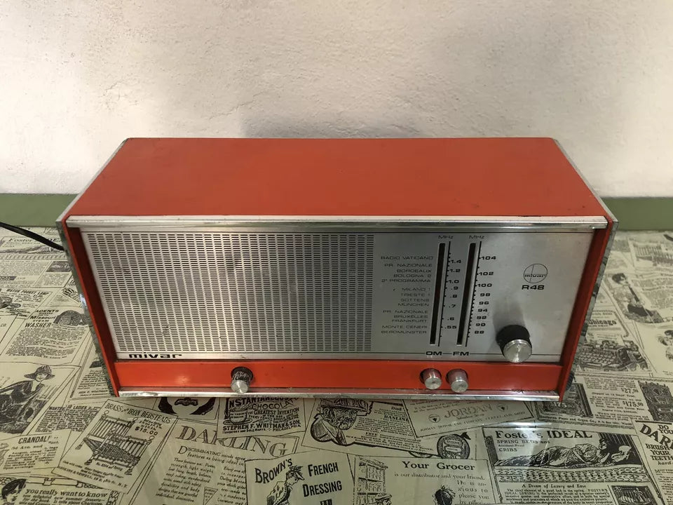 Antica Radio Mivar Milano R48 Vintage Epoca Anni 70 OM FM Arancione