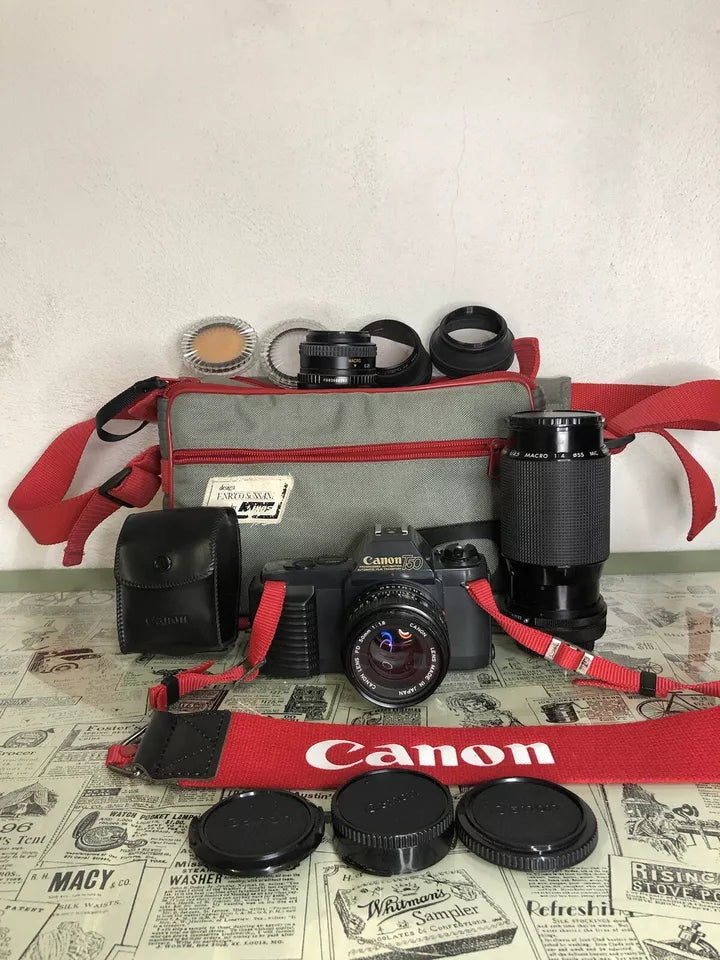 Fotocamera Analogica Canon T50 35mm Relflex Con Obiettivi Borsa Filtri Tracolla