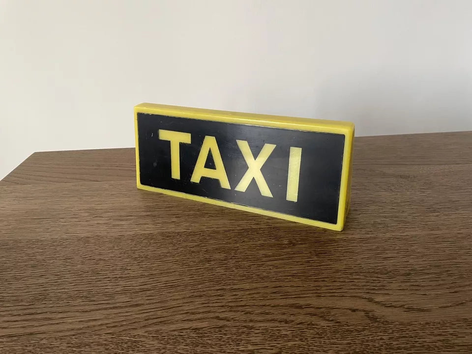 Insegna Taxi Vintage Epoca Anni 70 Giallo Nero Originale Italia Bifacciale