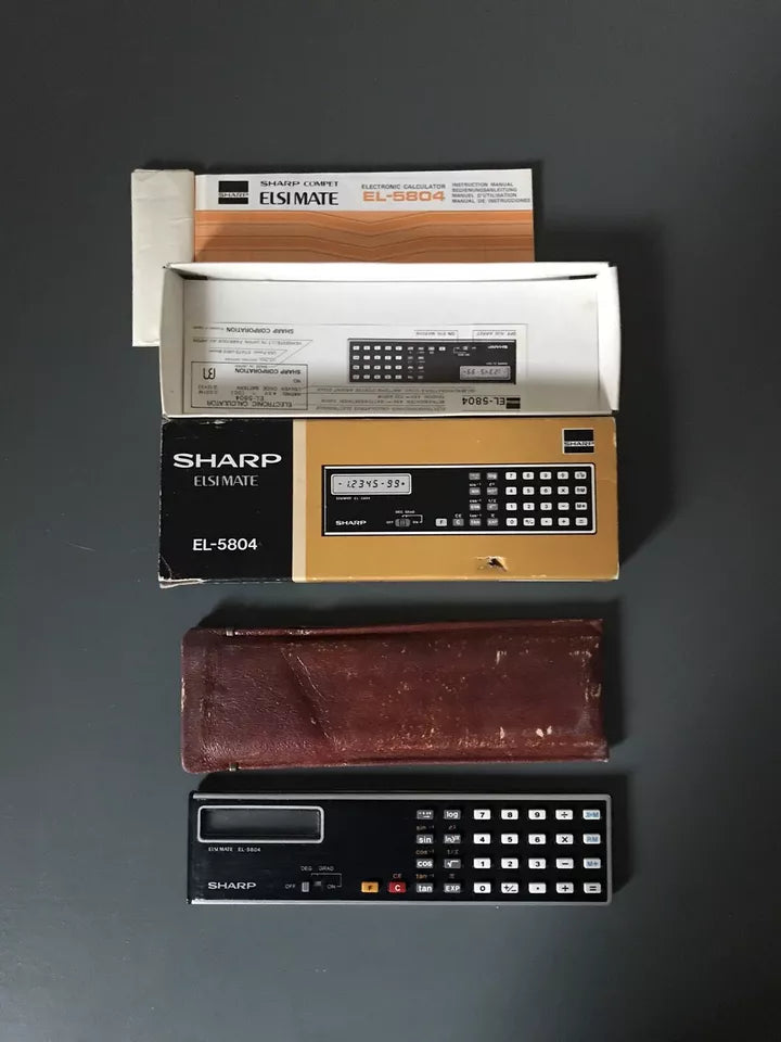 Calcolatrice Sharp Elsimate EL-5804 Vintage Con Custodia E Scatola Originale