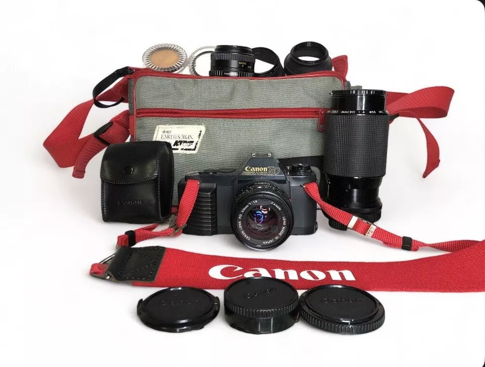 Fotocamera Analogica Canon T50 35mm Relflex Con Obiettivi Borsa Filtri Tracolla